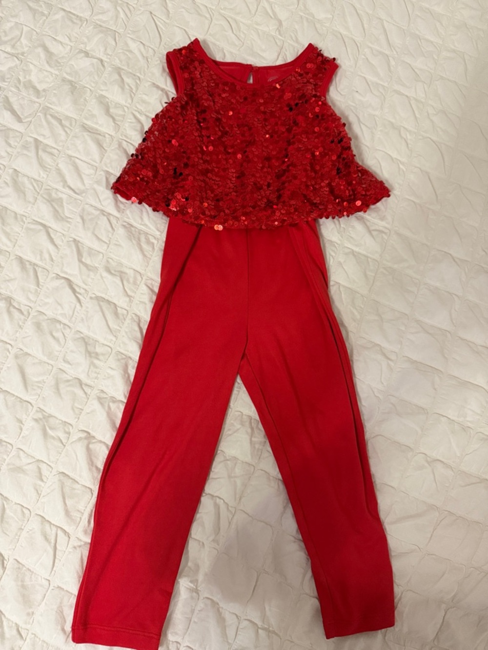 Girls Red Sequin-Trim Jumpsuit for girls size (xs 4-5)